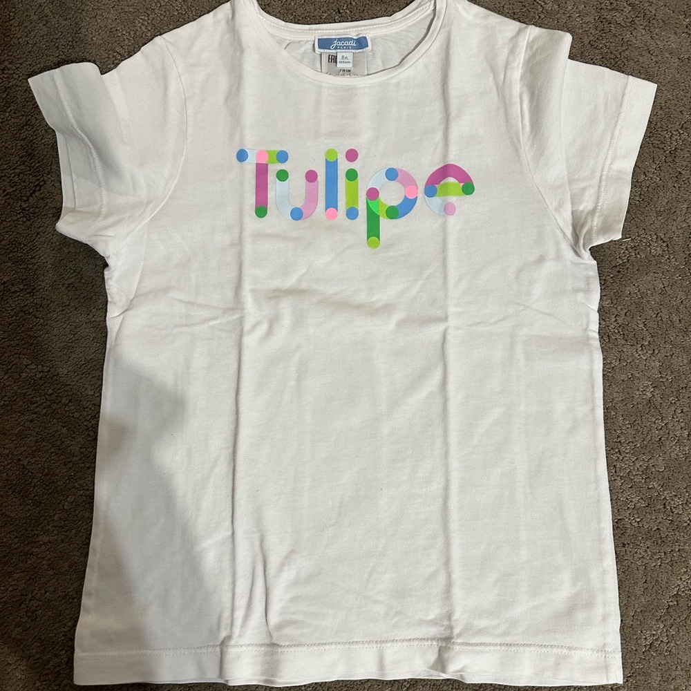 Jacadi White Tee with Colorful Tulipe Design